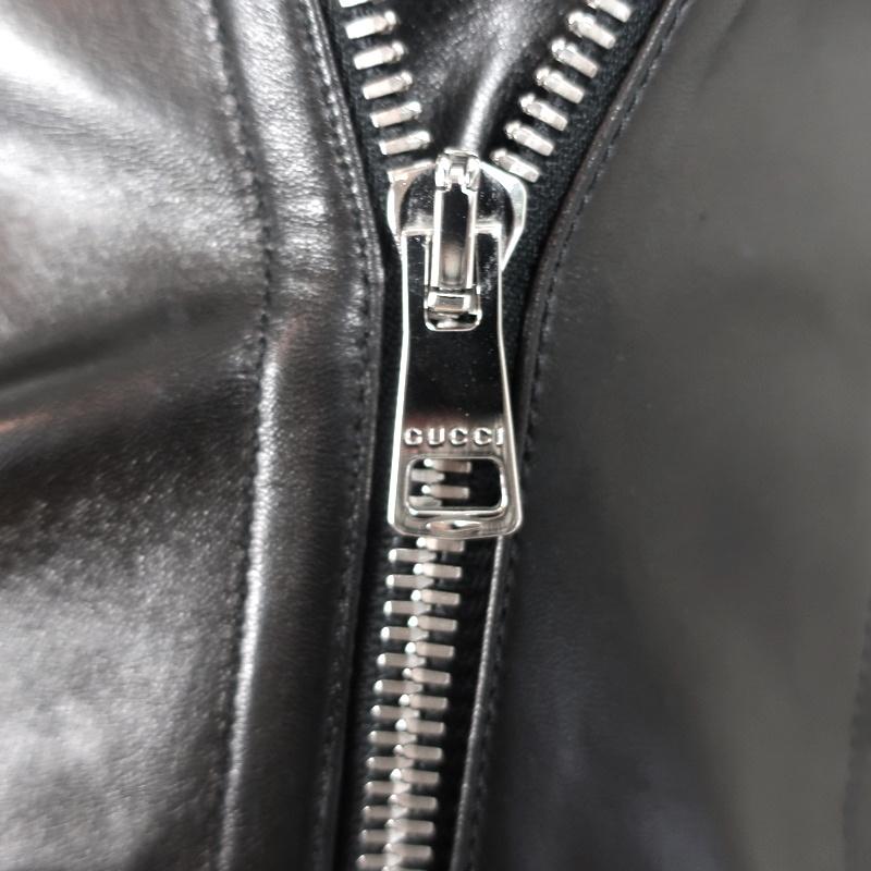 Gucci Knit-Back Leather Biker Jacket Black Size 40 Motorcycle Jacket