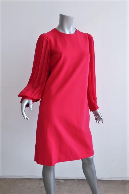 Gucci Pleated-Sleeve Shift Dress Magenta Silk &amp; Stretch Crepe Size Medium available at CelebrityOwned.com img_3