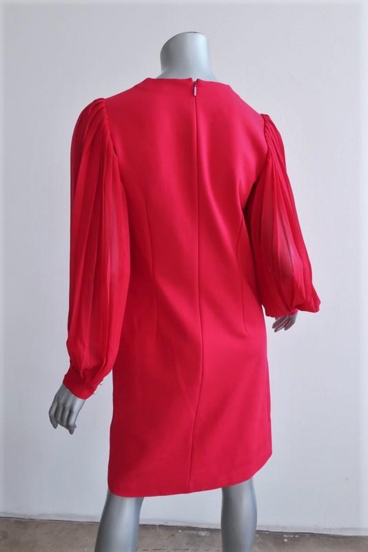 Gucci Pleated-Sleeve Shift Dress Magenta Silk &amp; Stretch Crepe Size Medium available at CelebrityOwned.com img_4