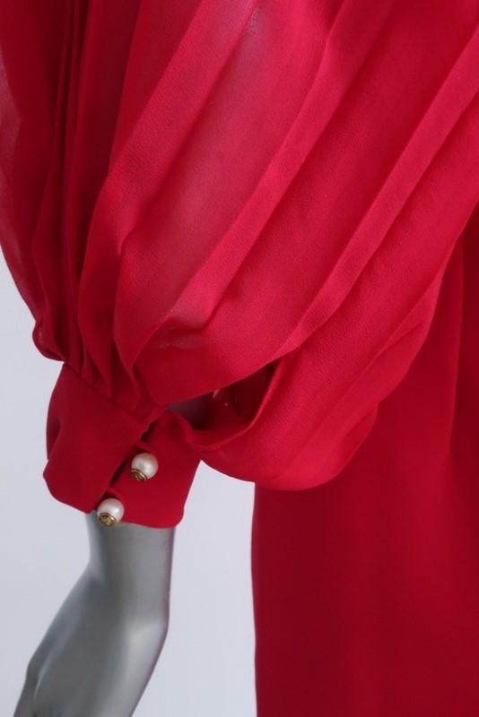 Gucci Pleated-Sleeve Shift Dress Magenta Silk &amp; Stretch Crepe Size Medium available at CelebrityOwned.com img_5