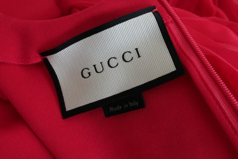 Gucci Pleated-Sleeve Shift Dress Magenta Silk &amp; Stretch Crepe Size Medium available at CelebrityOwned.com img_6