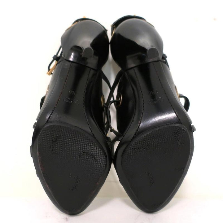 Gucci Sandals Black Studded Leather Size 7.5 Crisscross Slingback Heels available at CelebrityOwned.com img_11
