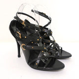 Gucci Sandals Black Studded Leather Size 7.5 Crisscross Slingback Heels available at CelebrityOwned.com img_1