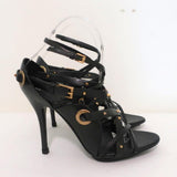 Gucci Sandals Black Studded Leather Size 7.5 Crisscross Slingback Heels available at CelebrityOwned.com img_2