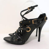 Gucci Sandals Black Studded Leather Size 7.5 Crisscross Slingback Heels available at CelebrityOwned.com img_6