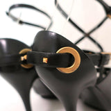 Gucci Sandals Black Studded Leather Size 7.5 Crisscross Slingback Heels available at CelebrityOwned.com img_9