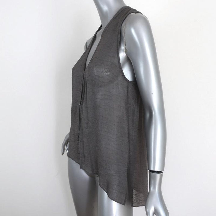 HELMUT Helmut Lang Top Breeze Gray Crinkled Chiffon Size Small Sleeveless Blouse available at CelebrityOwned.com img_3