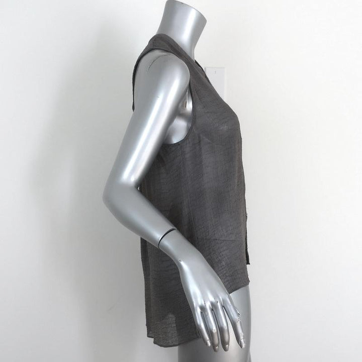 HELMUT Helmut Lang Top Breeze Gray Crinkled Chiffon Size Small Sleeveless Blouse available at CelebrityOwned.com img_4