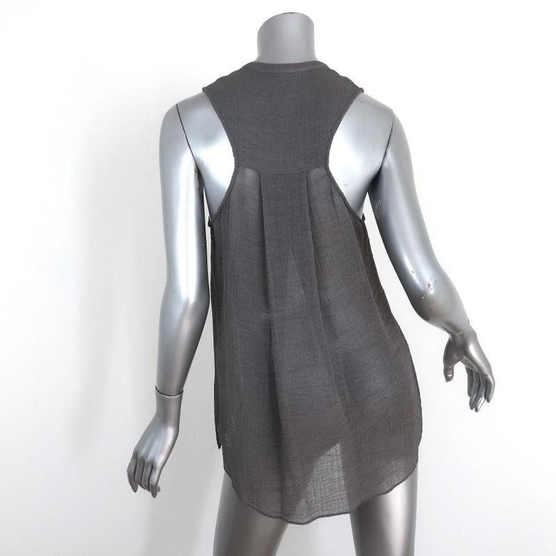 HELMUT Helmut Lang Top Breeze Gray Crinkled Chiffon Size Small Sleeveless Blouse available at CelebrityOwned.com img_5