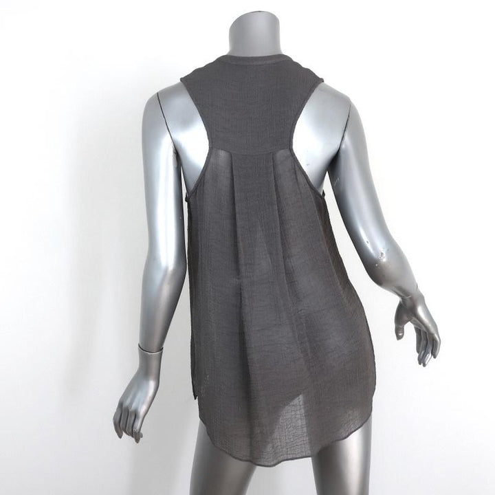 HELMUT Helmut Lang Top Breeze Gray Crinkled Chiffon Size Small Sleeveless Blouse available at CelebrityOwned.com img_5