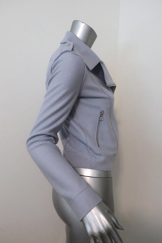 Harris Wharf London Biker Jacket Light Blue Wool Felt Size 40 available at CelebrityOwned.com img_5