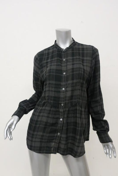 Hartford Plaid Button Down Shirt Gray/Black Cotton Size 5 Long Sleeve Top available at CelebrityOwned.com img_1