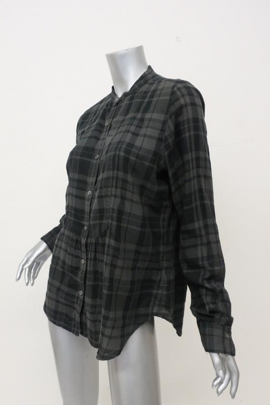 Hartford Plaid Button Down Shirt Gray/Black Cotton Size 5 Long Sleeve Top available at CelebrityOwned.com img_4