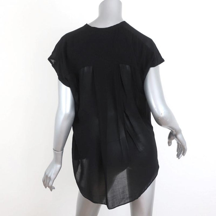 Helmut Lang Asymmetric Draped Blouse Black Lush Voile Size Petite Cap Sleeve Top available at CelebrityOwned.com img_5