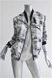 Helmut Lang Bomber Jacket Terrene White/Gray Printed Silk Size Petite available at CelebrityOwned.com img_2