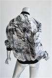 Helmut Lang Bomber Jacket Terrene White/Gray Printed Silk Size Petite available at CelebrityOwned.com img_4