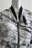 Helmut Lang Bomber Jacket Terrene White/Gray Printed Silk Size Petite available at CelebrityOwned.com img_5