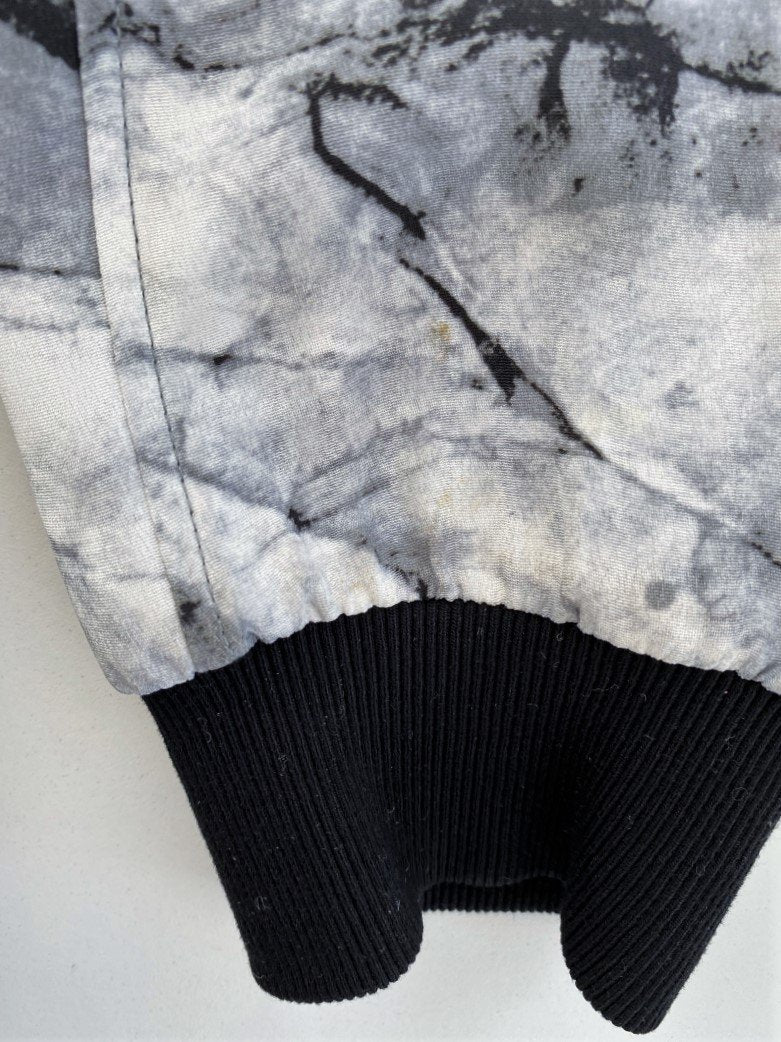 Helmut Lang Bomber Jacket Terrene White/Gray Printed Silk Size Petite available at CelebrityOwned.com img_9