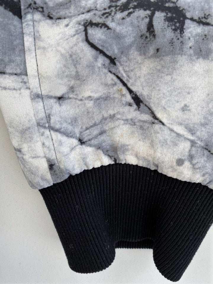 Helmut Lang Bomber Jacket Terrene White/Gray Printed Silk Size Petite available at CelebrityOwned.com img_9