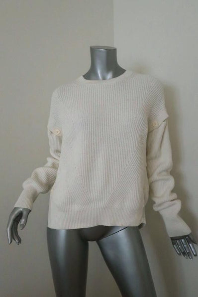 Helmut Lang Detachable Sleeve Pullover Sweater Cream Ribbed Cotton Size Medium available at CelebrityOwned.com img_1