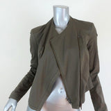 Helmut Lang Draped Moto Jacket Olive Stretch Cotton Size Petite available at CelebrityOwned.com img_2