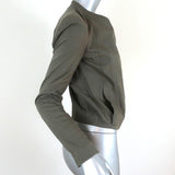 Helmut Lang Draped Moto Jacket Olive Stretch Cotton Size Petite available at CelebrityOwned.com img_5
