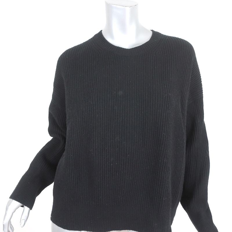 Short-Sleeved Draped Sweater Black Wool Knit