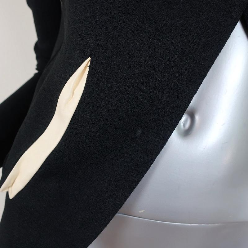 Helmut Lang Sugar Cropped Jacket Black/Cream Leather-Trim Crepe Size 0 available at CelebrityOwned.com img_2