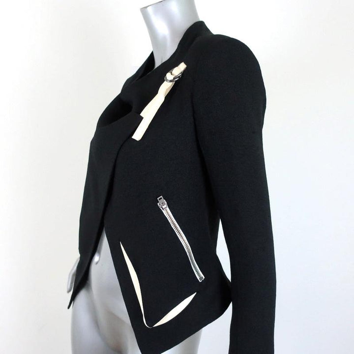 Helmut Lang Sugar Cropped Jacket Black/Cream Leather-Trim Crepe Size 0 available at CelebrityOwned.com img_3