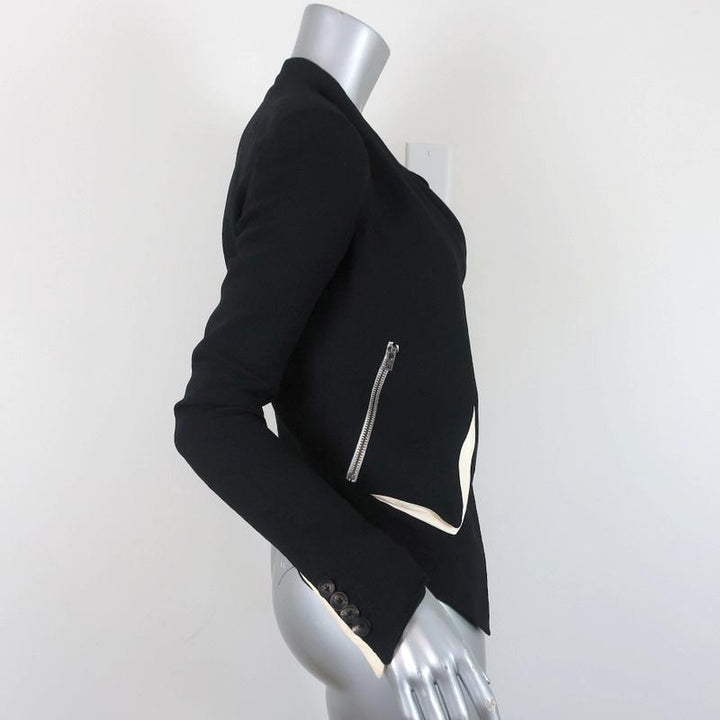 Helmut Lang Sugar Cropped Jacket Black/Cream Leather-Trim Crepe Size 0 available at CelebrityOwned.com img_6
