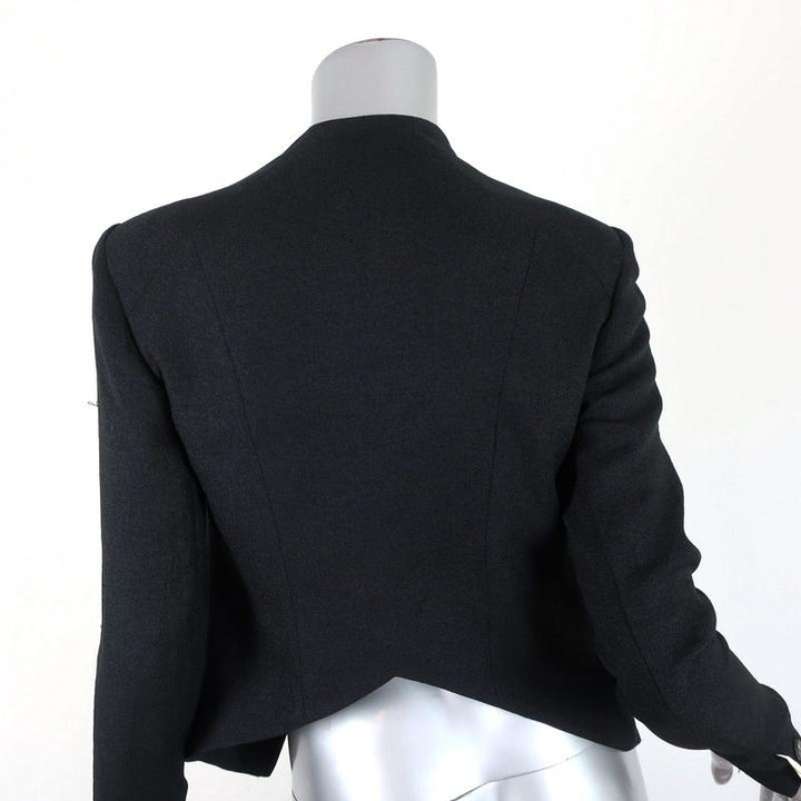 Helmut Lang Sugar Cropped Jacket Black/Cream Leather-Trim Crepe Size 0 available at CelebrityOwned.com img_7