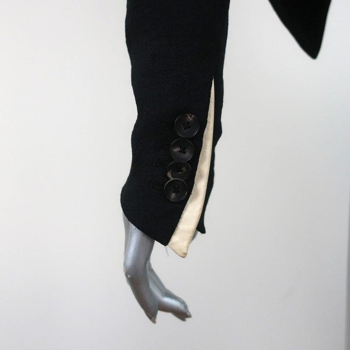 Helmut Lang Sugar Cropped Jacket Black/Cream Leather-Trim Crepe Size 0 available at CelebrityOwned.com img_8