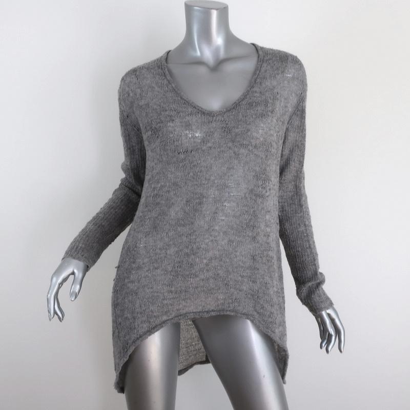 Helmut Lang Sweater Gray Uneven Stitch Knit Size Small V-Neck Pullover available at CelebrityOwned.com img_1