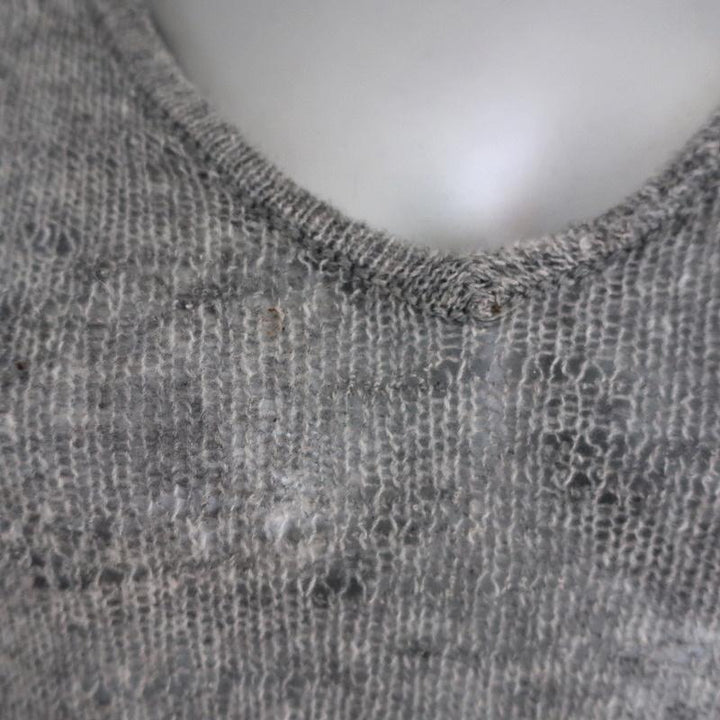 Helmut Lang Sweater Gray Uneven Stitch Knit Size Small V-Neck Pullover available at CelebrityOwned.com img_2
