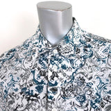 Hermes Button Down Shirt White/Blue Printed Linen-Cotton Size 40 Long Sleeve Top available at CelebrityOwned.com img_2