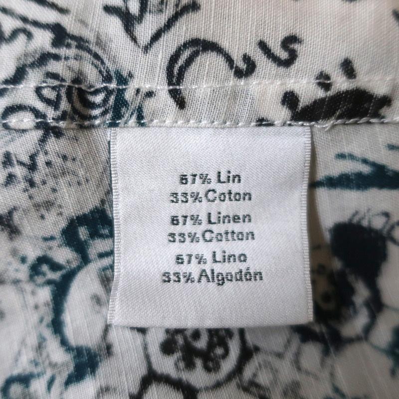 Hermes Button Down Shirt White/Blue Printed Linen-Cotton Size 40 Long Sleeve Top available at CelebrityOwned.com img_8