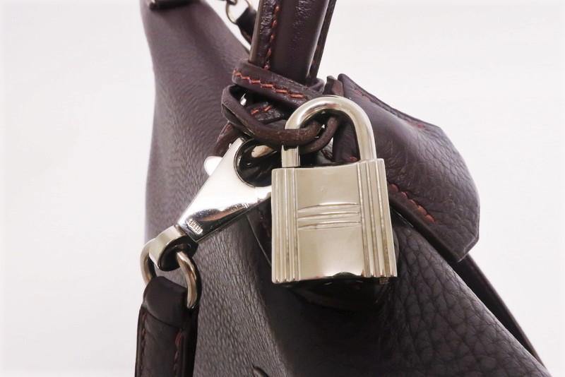 Hermes Kelly 35 Retourne Bag Raisin Clemence Leather Palladium Hardware 2001
