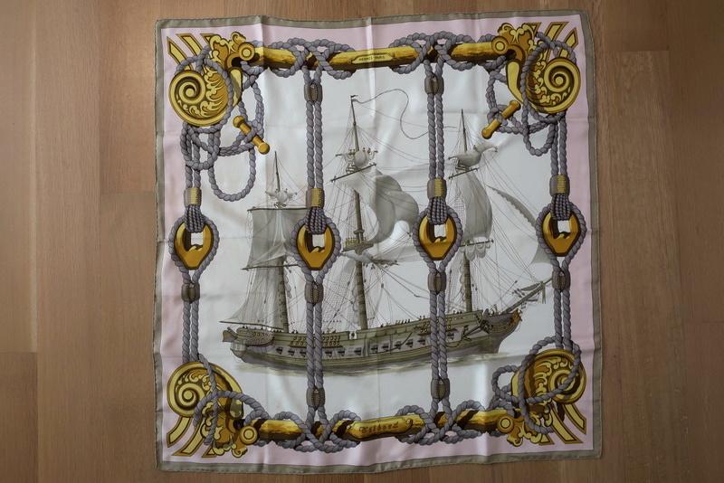 Hermes Tribord by Julia Abadie 90cm Scarf Cream/Pink Silk Twill available at CelebrityOwned.com img_1