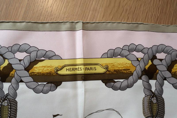 Hermes Tribord by Julia Abadie 90cm Scarf Cream/Pink Silk Twill available at CelebrityOwned.com img_5