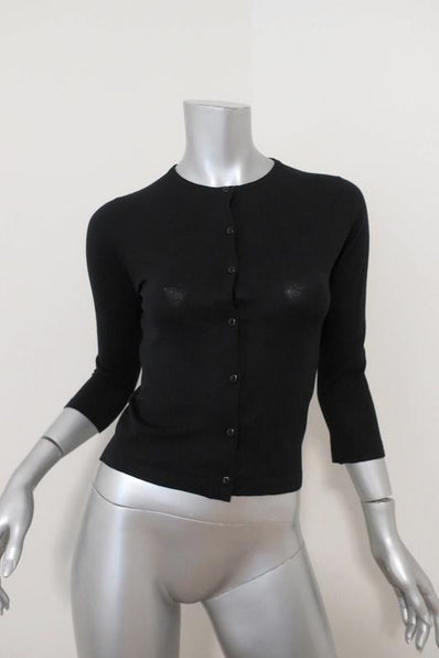 Herve Chapelier Cardigan Black Cotton Knit Size Small Crewneck Sweater available at CelebrityOwned.com img_1