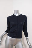 Herve Chapelier Cardigan Navy Cotton Knit Size Small Crewneck Sweater available at CelebrityOwned.com img_1