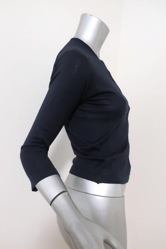 Herve Chapelier Cardigan Navy Cotton Knit Size Small Crewneck Sweater available at CelebrityOwned.com img_4