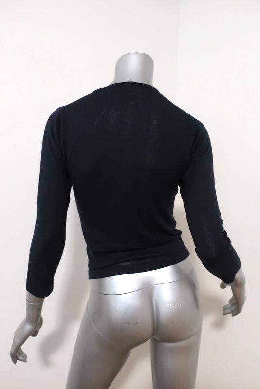 Herve Chapelier Cardigan Navy Cotton Knit Size Small Crewneck Sweater available at CelebrityOwned.com img_5