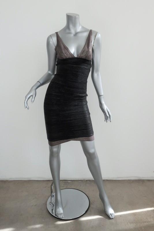 Herve Leger Metallic Bandage Dress Black/Pewter Size Extra Small V-Nec –  Celebrity Owned