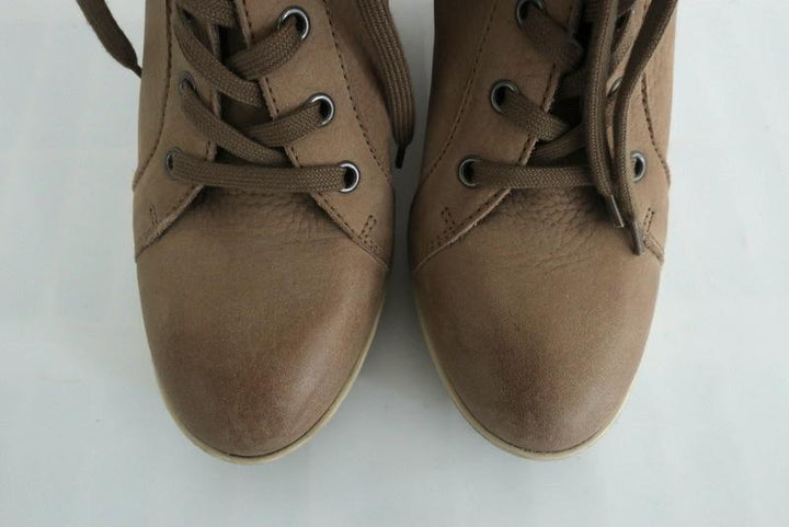 Hogan Rebel Wedge Sneakers Beige Leather Size 39.5 Lace-Up High Top available at CelebrityOwned.com img_3
