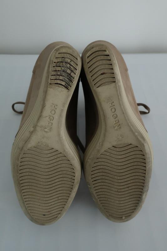 Hogan Rebel Wedge Sneakers Beige Leather Size 39.5 Lace-Up High Top available at CelebrityOwned.com img_9