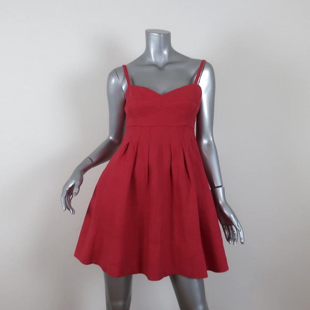 knee length dresses for ladies Honorine Mini Dress Red Pleated Linen Size Extra Small – Celebrity Owned