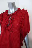ICONS Lace-Up Blouse Red Polka Dot Print Silk Size Small Ruffle-Trim Top NEW available at CelebrityOwned.com img_2