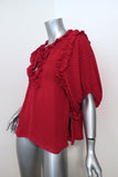 ICONS Lace-Up Blouse Red Polka Dot Print Silk Size Small Ruffle-Trim Top NEW available at CelebrityOwned.com img_4