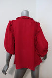 ICONS Lace-Up Blouse Red Polka Dot Print Silk Size Small Ruffle-Trim Top NEW available at CelebrityOwned.com img_5
